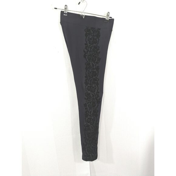 NWOT! ANN TAYLOR FACTORY! LUXE BLACK,  FLORAL RELIEF STRIPED SIDE LEGGINGS!  S - Picture 6 of 9